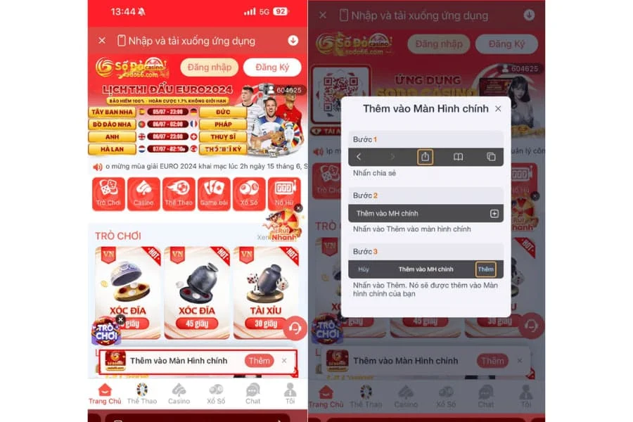 thêm vào màn hình chính tải app sodo